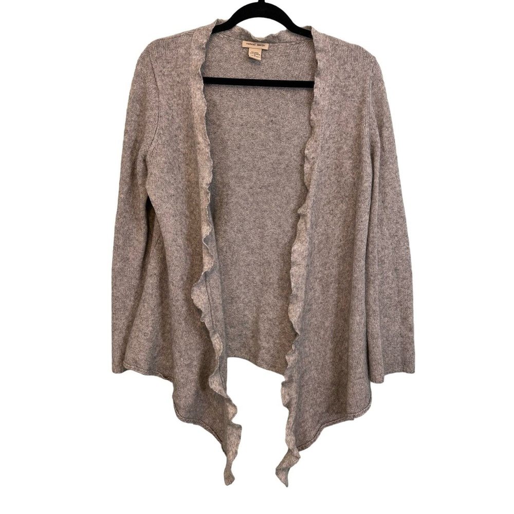 Vertical Design Sweater M Casual Knit Wool Cashmere Open Front Cardigan Gray
